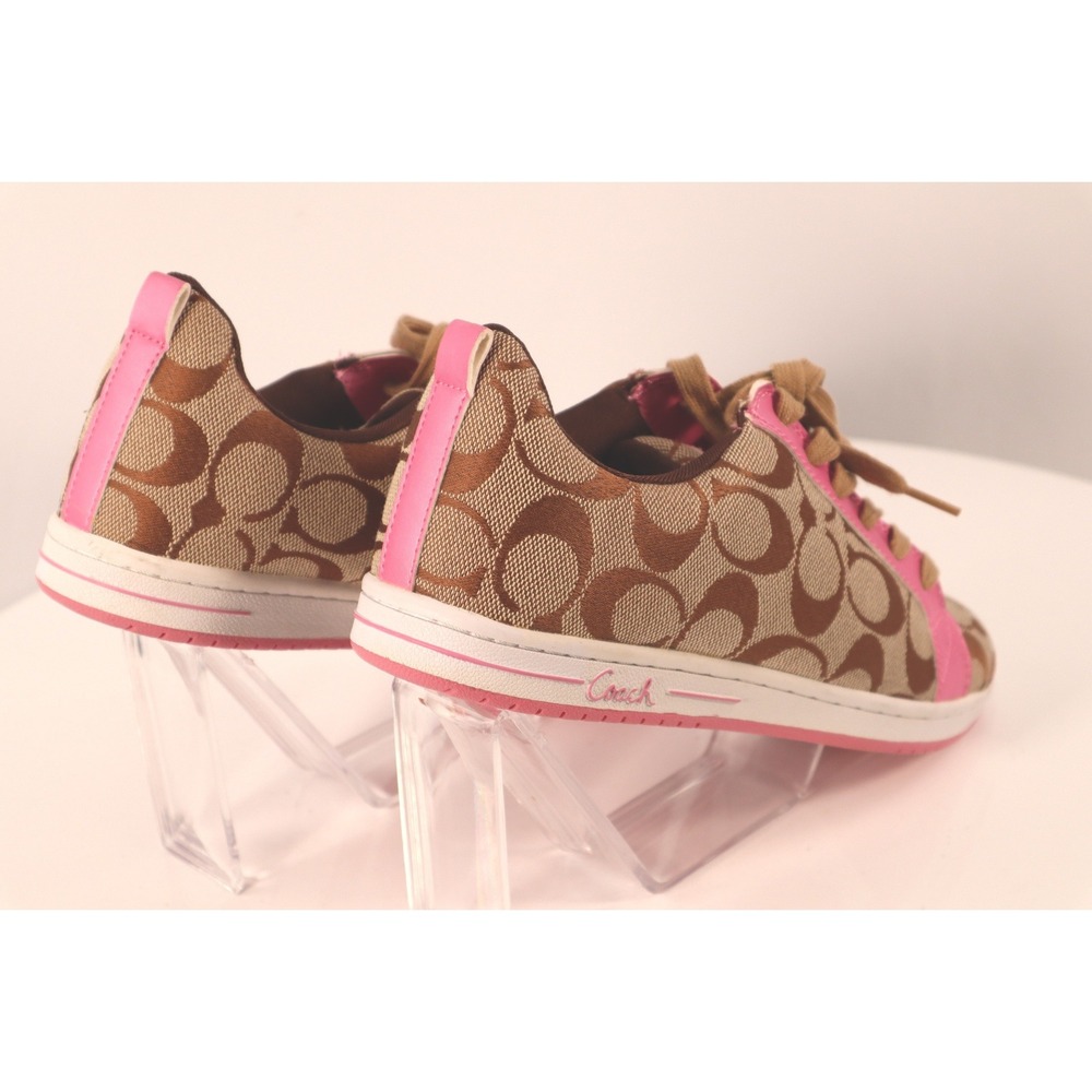 Coach Signature Monogram Canvas Low Sneakers Brown Pink Leather Trim-Size 8.5 - Picture 5 of 9
